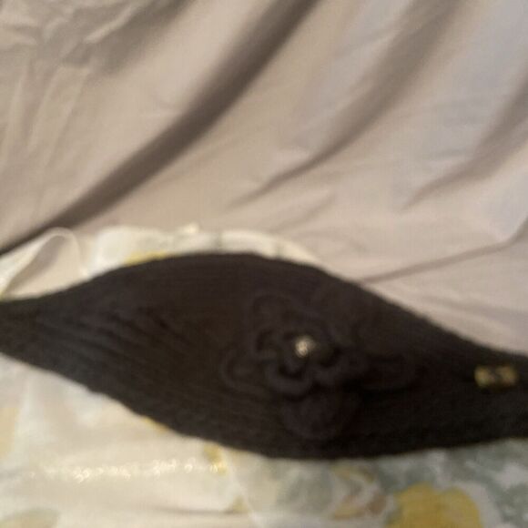 C.C Exclusives Gray Winter Headband with Rosette Flower Rhinestone Button - Picture 6 of 7